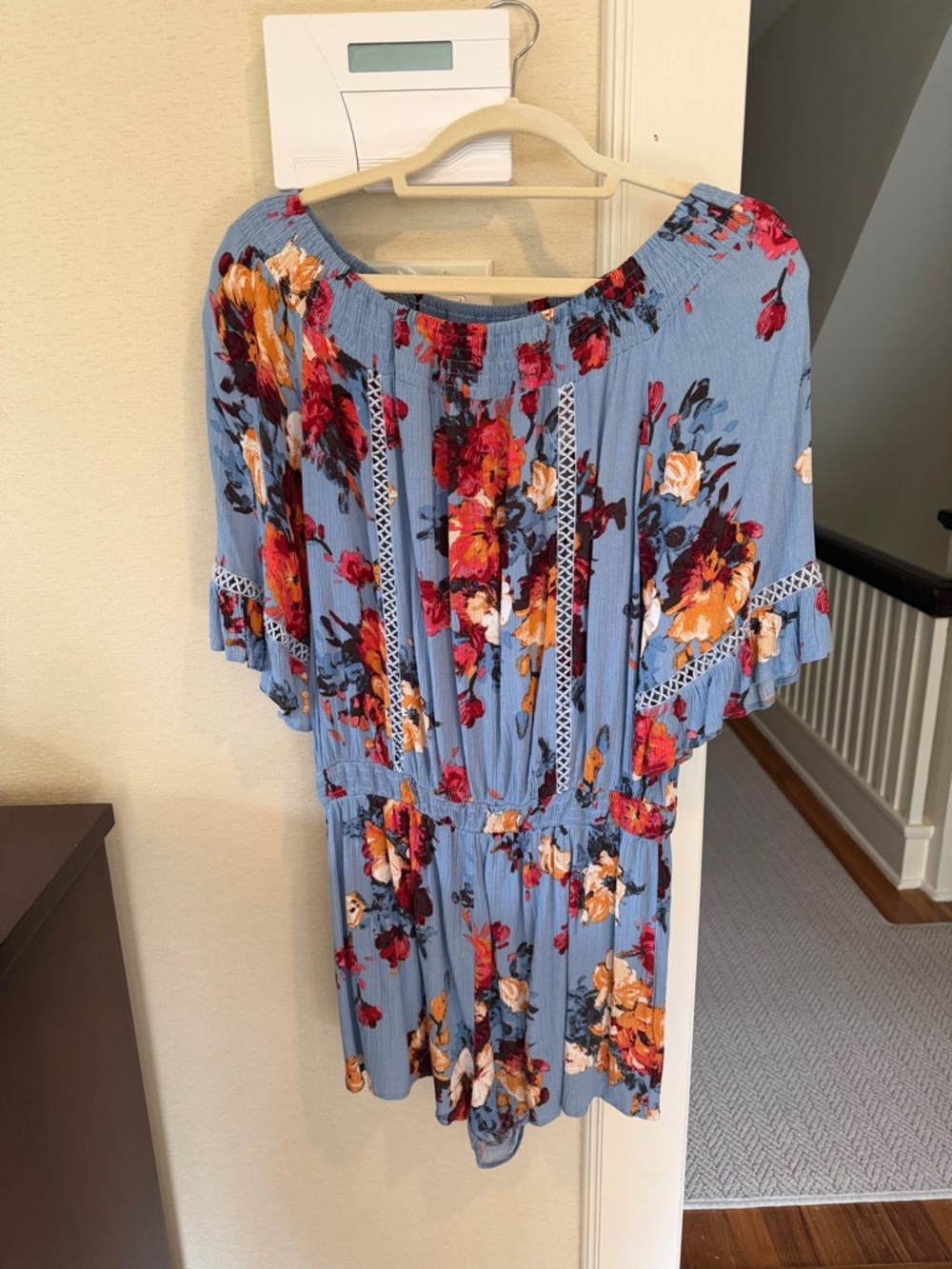 Blue Floral Off-Shoulder Women's romper
